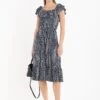 Jolie Moi Abstract Spot Ruffle Midi Dress, Navy Animal