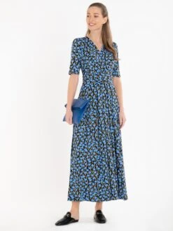 Jolie Moi Acadia Floral Print Wrap Maxi Dress, Blue/Black -DORIA Clothing Shop JolieMoiAcadiaFloralPrintWrapMaxiDress BlueBlack 616