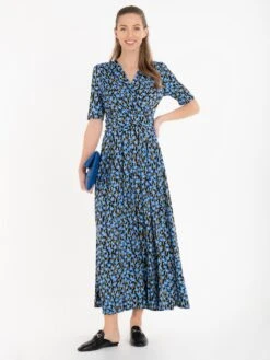 Jolie Moi Acadia Floral Print Wrap Maxi Dress, Blue/Black -DORIA Clothing Shop JolieMoiAcadiaFloralPrintWrapMaxiDress BlueBlack 620