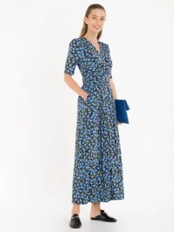 Jolie Moi Acadia Floral Print Wrap Maxi Dress, Blue/Black -DORIA Clothing Shop JolieMoiAcadiaFloralPrintWrapMaxiDress BlueBlack 629