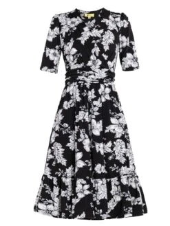 Jolie Moi Darby Abstract Print Wrap Front Midi Dress, Black Floral -DORIA Clothing Shop JolieMoiDarbyAbstractPrintWrapFrontMidiDress BlackFloral