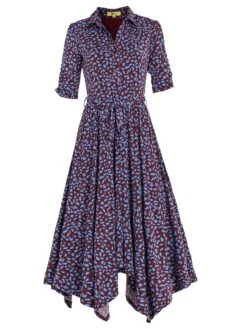 Jolie Moi Handkerchief Hem Shirt Dress, Burgundy Multi -DORIA Clothing Shop JolieMoiHandkerchiefHemShirtDress BurgundyMulti