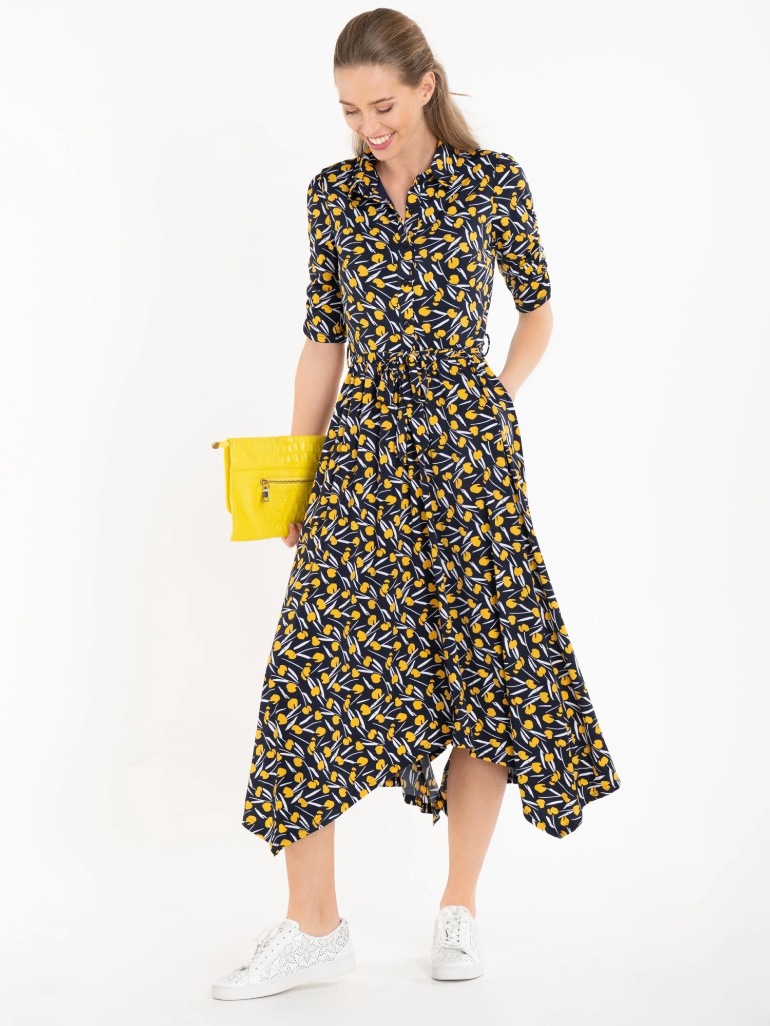 Jolie Moi Handkerchief Hem Shirt Dress, Yellow/Multi 5 Jolie Moi Handkerchief Hem Shirt Dress, Yellow/Multi - Image 5