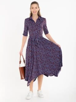 Jolie Moi Handkerchief Hem Shirt Dress, Burgundy Multi -DORIA Clothing Shop JolieMoiHandkerchiefHemShirtDress animalprintdress