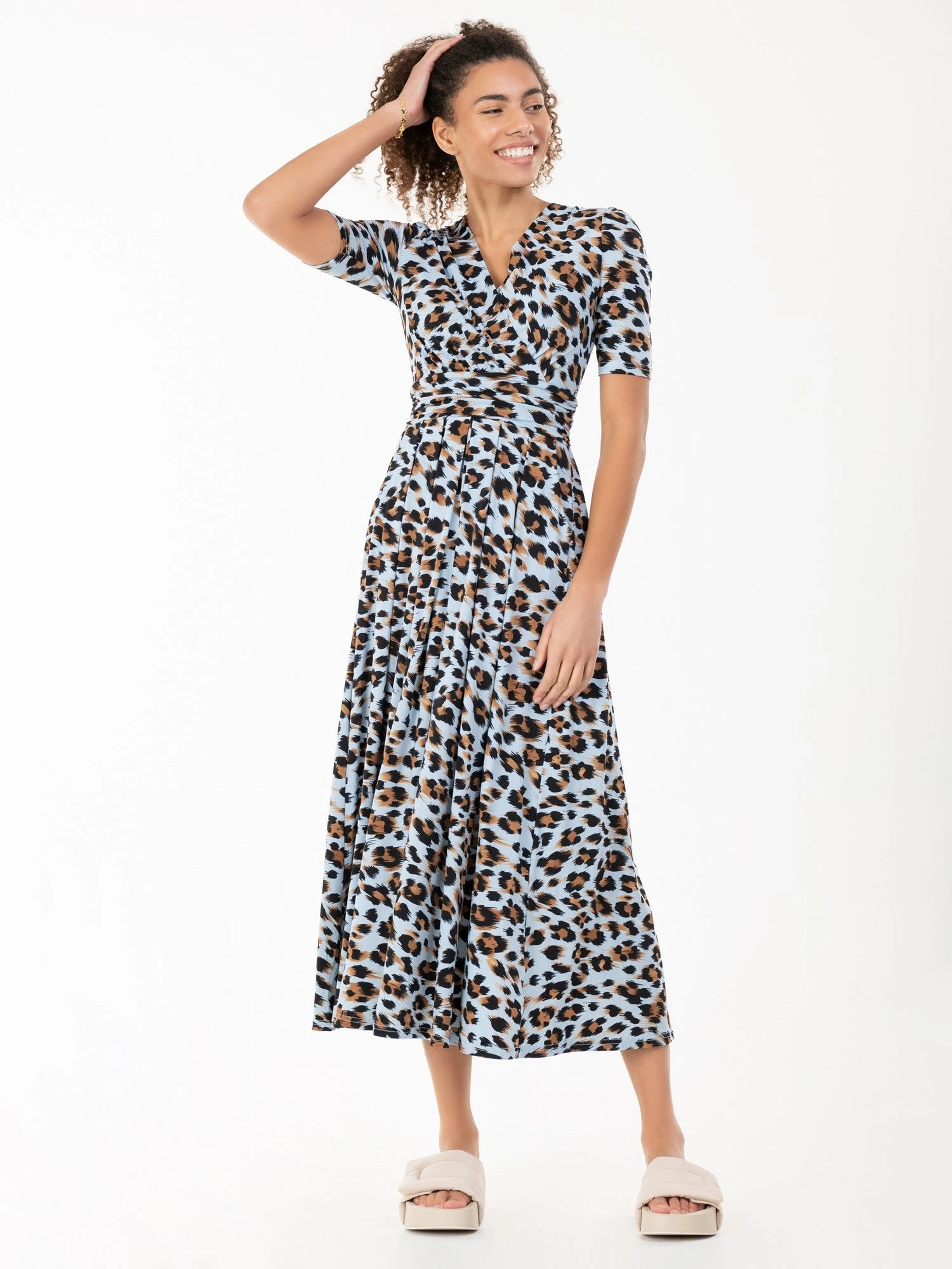 Jolie Moi Jenny Animal Print Maxi Dress, Blue Animal 2 Jolie Moi Jenny Animal Print Maxi Dress, Blue Animal - Image 2