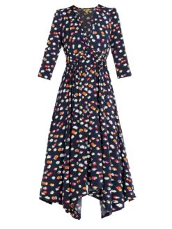 Jolie Moi Knot Front Hanky Hem Dress, Navy Floral 11 Jolie Moi Knot Front Hanky Hem Dress, Navy Floral -DORIA Clothing Shop JolieMoiKnotFrontHankyHemDress NavyFloral