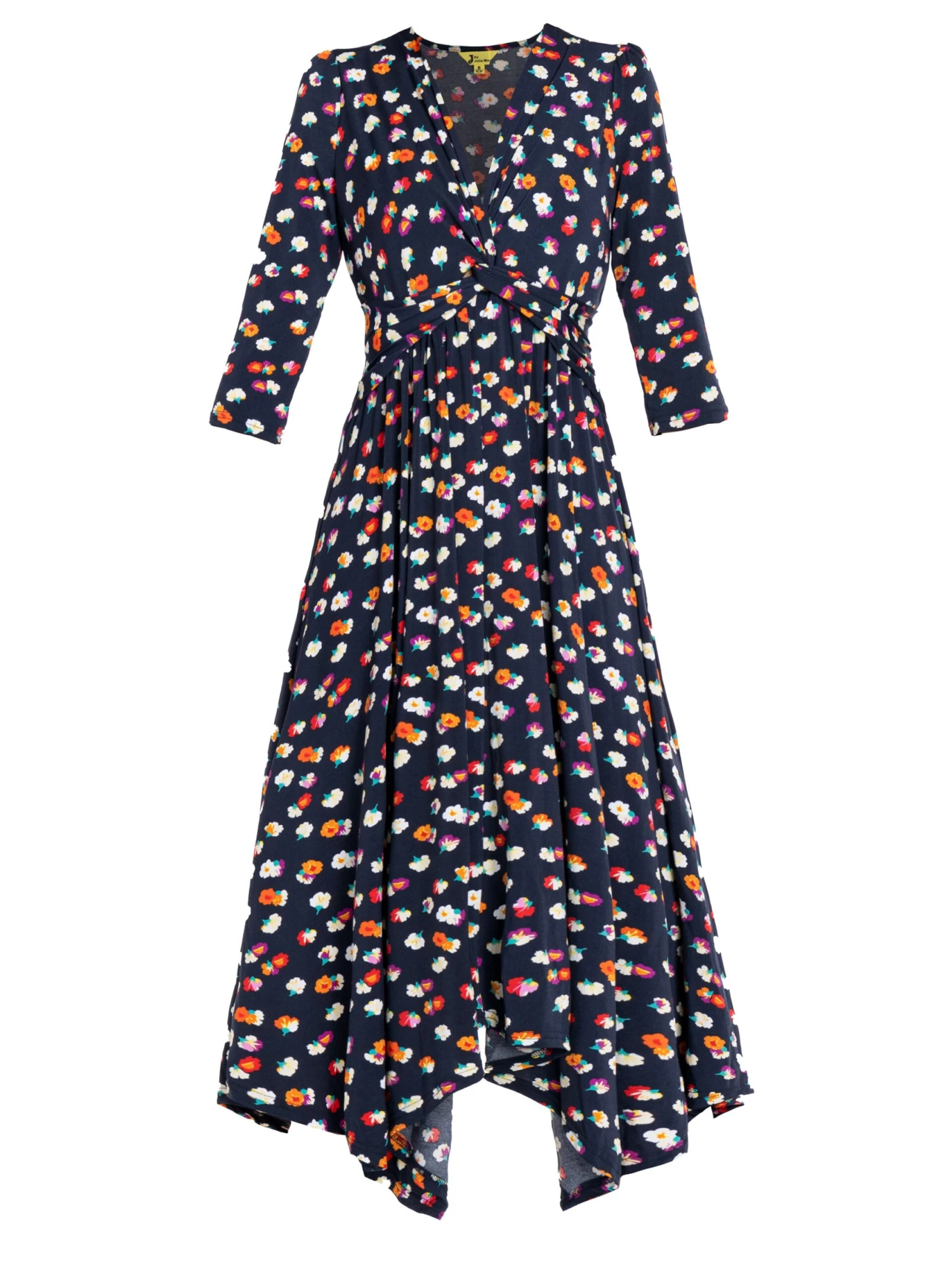Jolie Moi Knot Front Hanky Hem Dress, Navy Floral 6 Jolie Moi Knot Front Hanky Hem Dress, Navy Floral - Image 6