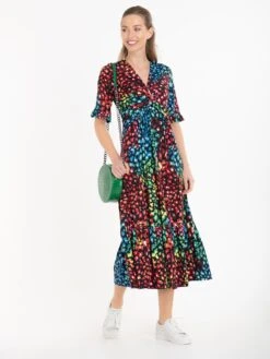 Jolie Moi Paola Tiered Midi Dress, Navy/Multi -DORIA Clothing Shop JolieMoiPaolaTieredMidiDress NavyMulti 1159