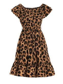Jolie Moi Printed Ruffle Dress, Brown Animal 11 Jolie Moi Printed Ruffle Dress, Brown Animal -DORIA Clothing Shop JolieMoiPrintedRuffleDress AnimalPrintedDress