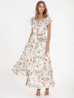Jolie Moi Ruffle Floral Maxi Dress, Cream/Multi
