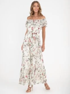 Jolie Moi Ruffle Floral Maxi Dress, Cream/Multi -DORIA Clothing Shop JolieMoiRuffleFloralMaxiDress CreamMulti4