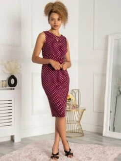 Jolie Moi Roll Collar Sleeveless Shift Dress, Pink Geo