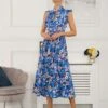 Kynlee Frilly Shoulder Maxi Dress, Blue Floral