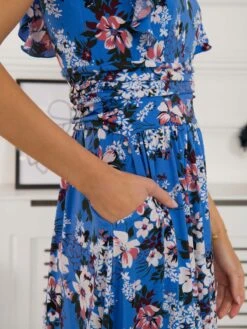 Kynlee Frilly Shoulder Maxi Dress, Blue Floral 9 Kynlee Frilly Shoulder Maxi Dress, Blue Floral -DORIA Clothing Shop K 2158 BlueFloral 5