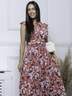 Kynlee Frilly Shoulder Maxi Dress, Coral -DORIA Clothing Shop K 2158 Coral 3