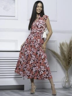 Kynlee Frilly Shoulder Maxi Dress, Coral