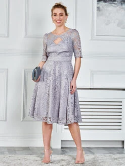 Fit & Flare Sleeved Lace Midi Dress, Silver Grey 11 Fit & Flare Sleeved Lace Midi Dress, Silver Grey -DORIA Clothing Shop K 6811 SilverGrey 5 809a3ebb bfd4 4f3d b180 8e559bc766aa