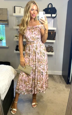 Kiara Bardot Mesh Dress, Light Pink -DORIA Clothing Shop KH 2318LightPink 1