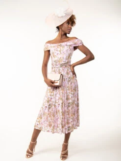 Kiara Bardot Mesh Dress, Light Pink -DORIA Clothing Shop KH 2318LightPink 2