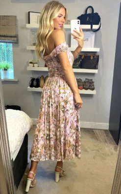 Kiara Bardot Mesh Dress, Light Pink -DORIA Clothing Shop KH 2318LightPink 2