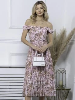 Kiara Bardot Mesh Dress, Light Pink -DORIA Clothing Shop KH 2318 LightPink 3