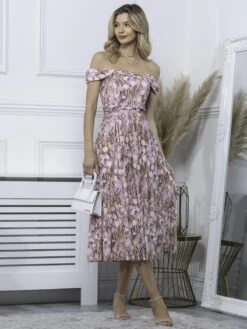 Kiara Bardot Mesh Dress, Light Pink -DORIA Clothing Shop KH 2318 LightPink 5