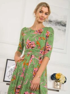 Kimberly Jersey 3/4 Sleeve Maxi Dress, Green Floral 6 Kimberly Jersey 3/4 Sleeve Maxi Dress, Green Floral -DORIA Clothing Shop KIM162 7 GreenFloral 4