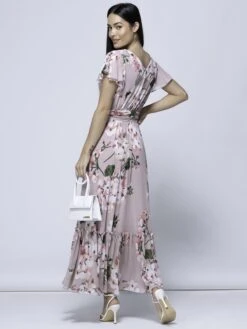 Kailee Mesh Floral Print Maxi Dress, Dusty Pink -DORIA Clothing Shop KME 9373 DustyPink 4