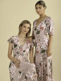 Kailee Mesh Floral Print Maxi Dress, Dusty Pink -DORIA Clothing Shop KME 9373 DustyPink 8