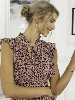 Kynlee Frilly Shoulder Maxi Dress, Pink Animal -DORIA Clothing Shop KY 2158 PinkAnimal 5