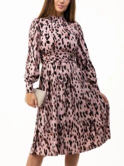 Jolie Moi Kathryn Long Sleeve Midi Dress, Pink Abstract -DORIA Clothing Shop KY 2312PinkAbstract 1