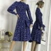 Jolie Moi Kathryn Long Sleeve Midi Dress, Blue Animal