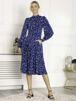 Jolie Moi Kathryn Long Sleeve Midi Dress, Blue Animal -DORIA Clothing Shop KY 2312 BlueAnimal 3