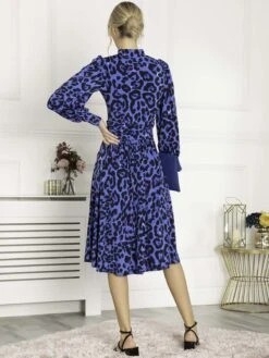 Jolie Moi Kathryn Long Sleeve Midi Dress, Blue Animal -DORIA Clothing Shop KY 2312 BlueAnimal 4