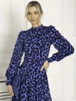 Jolie Moi Kathryn Long Sleeve Midi Dress, Blue Animal -DORIA Clothing Shop KY 2312 BlueAnimal 5