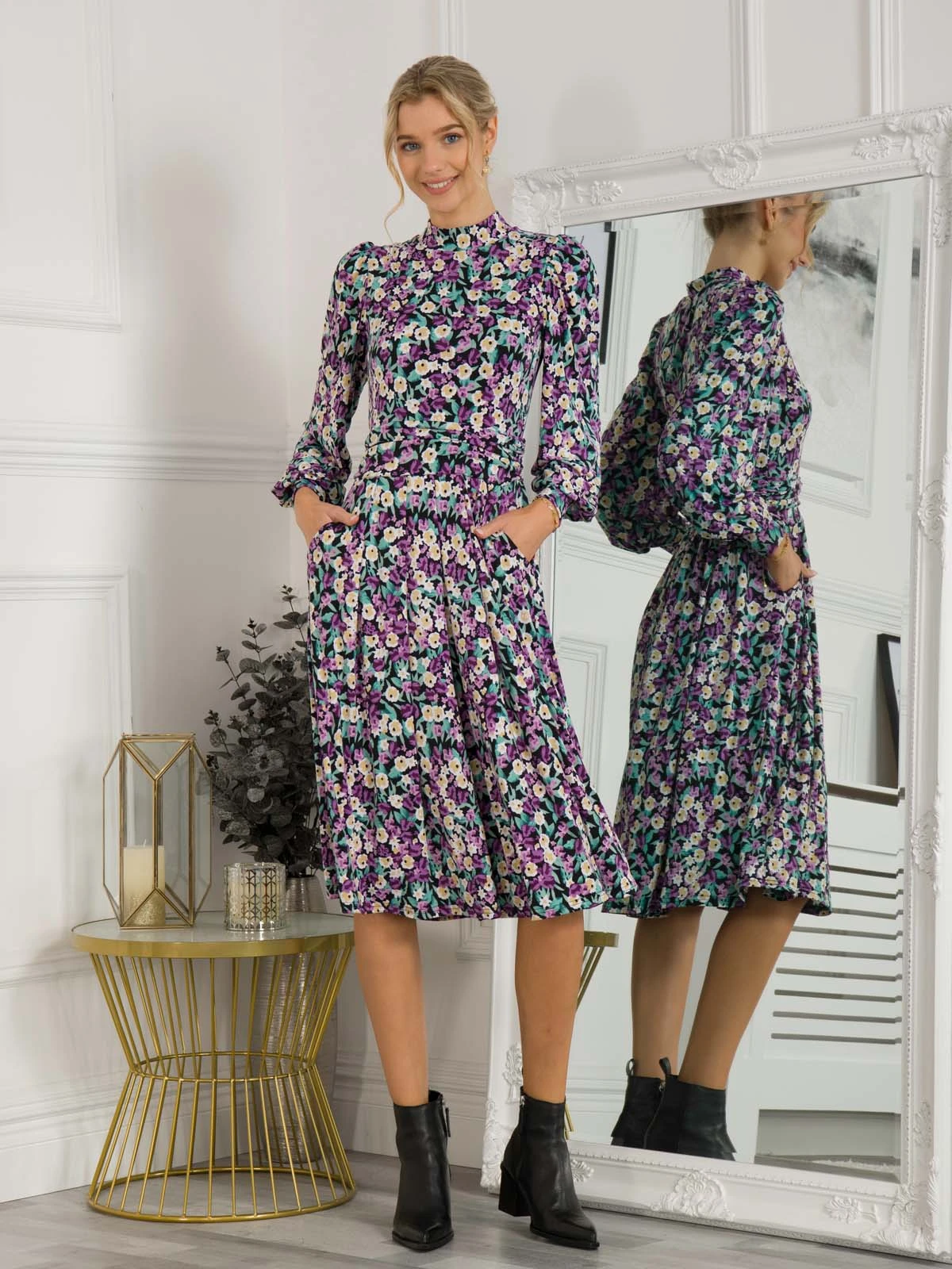Jolie Moi Kathryn Long Sleeve Midi Dress, Floral Multi 5 Jolie Moi Kathryn Long Sleeve Midi Dress, Floral Multi - Image 5