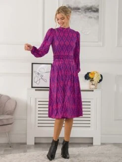 Jolie Moi Kathryn Long Sleeve Midi Dress, Geo Multi -DORIA Clothing Shop KY 2312 GeoMulti 1