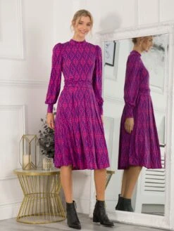 Jolie Moi Kathryn Long Sleeve Midi Dress, Geo Multi -DORIA Clothing Shop KY 2312 GeoMulti 3