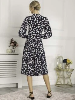 Jolie Moi Kathryn Long Sleeve Midi Dress, Navy White Floral 8 Jolie Moi Kathryn Long Sleeve Midi Dress, Navy White Floral -DORIA Clothing Shop KY 2312 NavyWhiteFloral 4