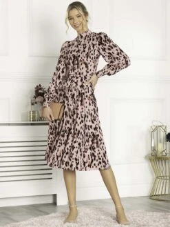 Jolie Moi Kathryn Long Sleeve Midi Dress, Pink Abstract -DORIA Clothing Shop KY 2312 PinkAbstract 3