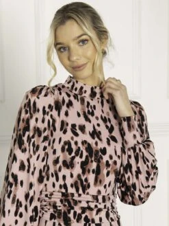 Jolie Moi Kathryn Long Sleeve Midi Dress, Pink Abstract -DORIA Clothing Shop KY 2312 PinkAbstract 5