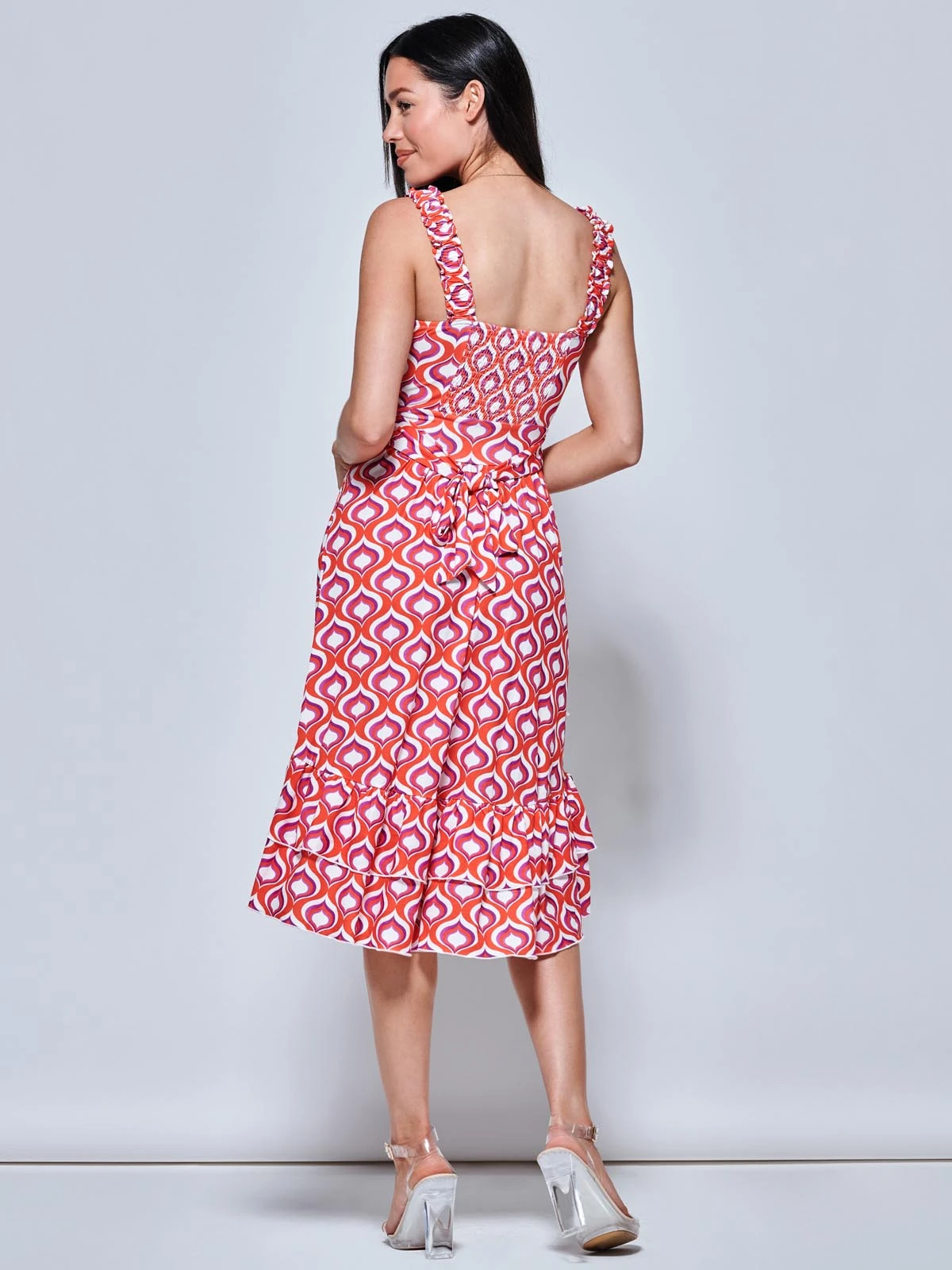 Gabriel Tiered Sleeveless Jersey Dress, Orange Geo 2 Gabriel Tiered Sleeveless Jersey Dress, Orange Geo - Image 2