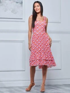 Gabriel Tiered Sleeveless Jersey Dress, Orange Geo 9 Gabriel Tiered Sleeveless Jersey Dress, Orange Geo -DORIA Clothing Shop L 578573 OrangeGeo 4