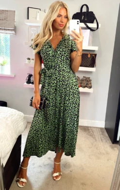 Lola Wrap Dip Hem Maxi Dress, Green Animal 14 Lola Wrap Dip Hem Maxi Dress, Green Animal -DORIA Clothing Shop L 670 12GreenAnimal 1
