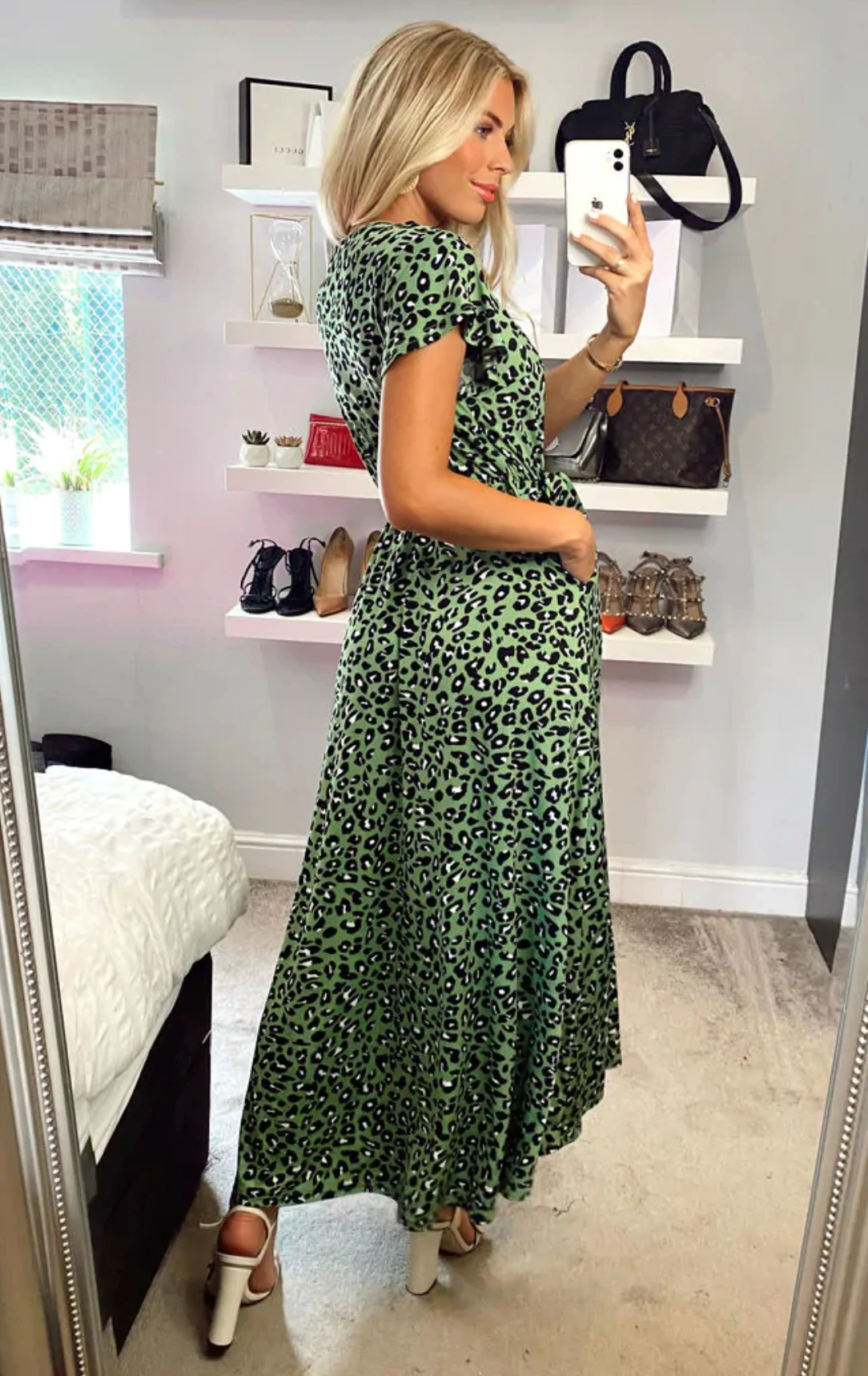 Lola Wrap Dip Hem Maxi Dress, Green Animal 8 Lola Wrap Dip Hem Maxi Dress, Green Animal - Image 8