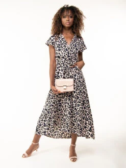 Lola Wrap Dip Hem Maxi Dress, Pink Animal -DORIA Clothing Shop L 670 12PinkAnimal 1