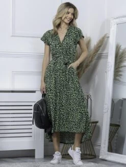 Lola Wrap Dip Hem Maxi Dress, Green Animal 11 Lola Wrap Dip Hem Maxi Dress, Green Animal -DORIA Clothing Shop L 670 12 GreenAnimal 4