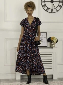 Lola Wrap Dip Hem Maxi Dress, Navy Multi 10 Lola Wrap Dip Hem Maxi Dress, Navy Multi -DORIA Clothing Shop L 670 12 NavyMulti 2