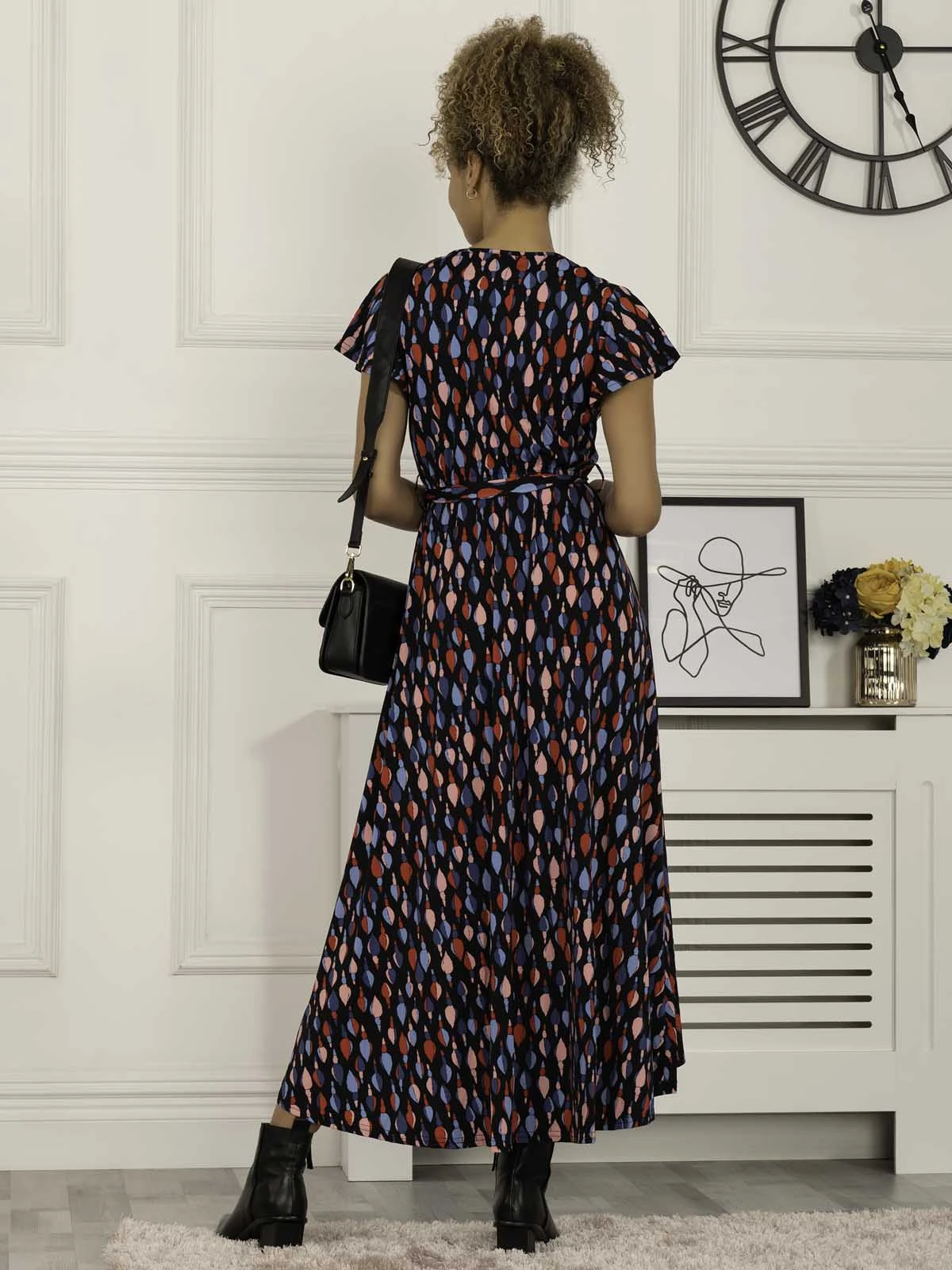 Lola Wrap Dip Hem Maxi Dress, Navy Multi 2 Lola Wrap Dip Hem Maxi Dress, Navy Multi - Image 2