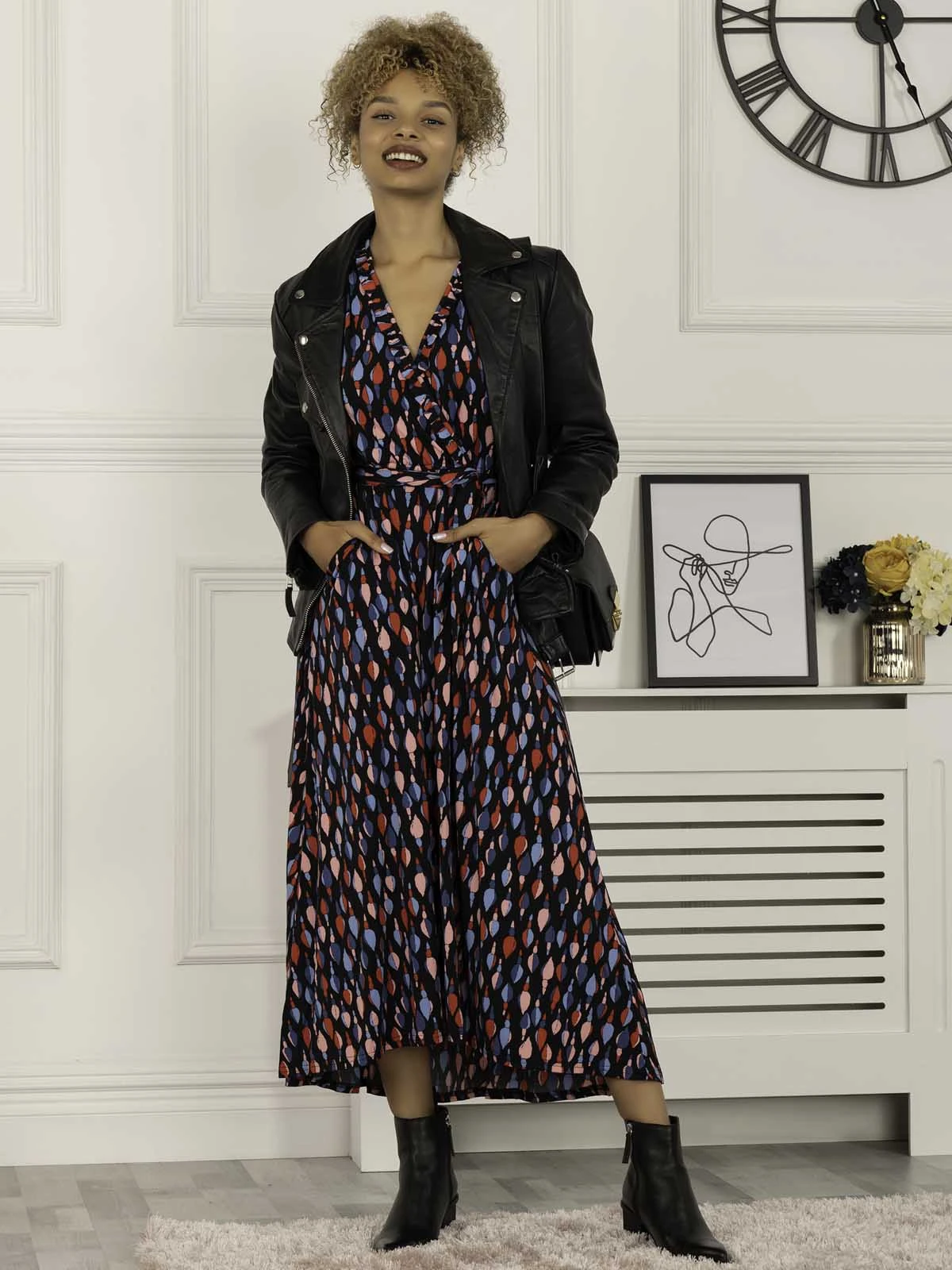 Lola Wrap Dip Hem Maxi Dress, Navy Multi 3 Lola Wrap Dip Hem Maxi Dress, Navy Multi - Image 3